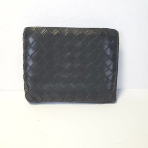 BOTTEGA VENETA Interatiato Men's Woven Leather Bifold Wallet Black Bifold Damage